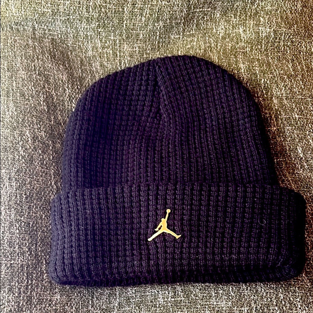 Jordan Black Knit Beanie with Gold Emblem